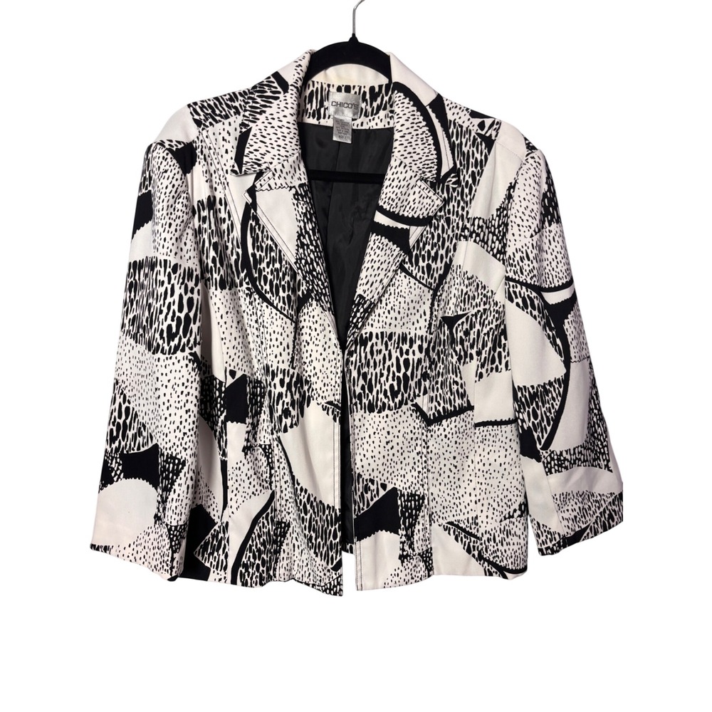 Chico's Blazer Size Large Black White Abstract Geometric Modern Professional